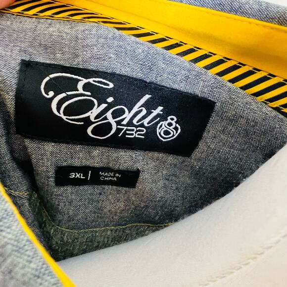 Eight 732 Button Up Denim Shirt 3XL Mens Blue Hip Hop Embroidered Streetwear New - Picture 6 of 10